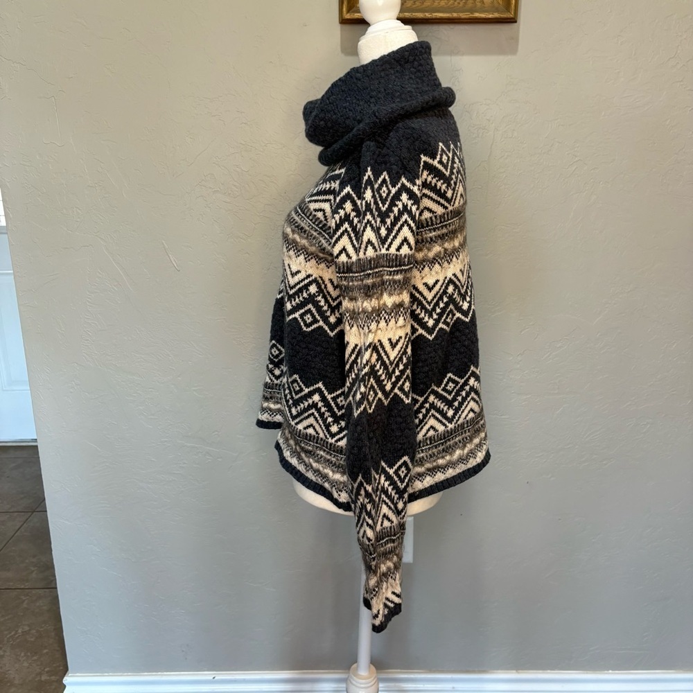 Cozy Fair Isle Cowl Neck Sweater Black Cream Geometric Knit Size L - Picture 9 of 11